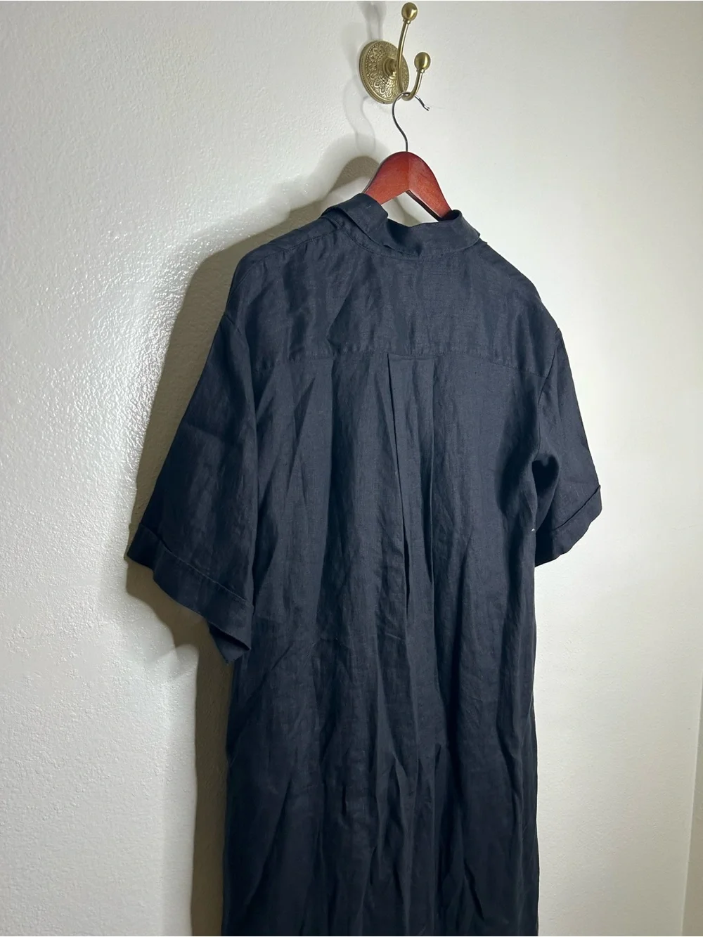 Banana Republic 100% Linen Black Asymmetrical Button Down Shirt Dress - Picture 11 of 15